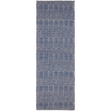 Sloan Modern Duo-Tone Geometric Diamond Hand-Woven Soft-Touch Durable Textured Wool & Cotton Blend Flatweave Blue/Cream Runner-Asiatic Carpets-Rug Love - The Most Loved Rug Store